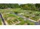 A large aerial view of a thriving community garden with neatly organized plots and lush vegetation at 4102 Harmony Hills Dr, Matthews, NC 28104