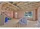 An unfinished living room and interior view reveals the home's frame with visible insulation at 513 Harrel St, Salisbury, NC 28144
