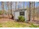 Backyard storage shed in a wooded area for storing tools and equipment at 9951 Providence Forest Ln, Charlotte, NC 28270