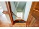 Wooden staircase featuring wood railing, and natural lighting at 9951 Providence Forest Ln, Charlotte, NC 28270