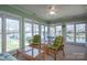 Beautiful sunroom with expansive lake views and comfortable furniture at 108 N Oakwood Dr, Kings Mountain, NC 28086