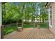 Expansive back deck overlooking a serene, tree-lined landscape and lake, ideal for outdoor entertaining at 147 Pearl Bay Dr, New London, NC 28127