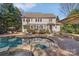 Resort-style backyard featuring a luxurious pool, pergola, lounge chairs, and a cozy fire pit at 4536 Rustling Woods Dr, Denver, NC 28037