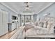 Bright main bedroom with tray ceilings, bay windows, sitting area, and hardwood floors at 4536 Rustling Woods Dr, Denver, NC 28037