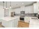 Modern kitchen with stainless steel appliances, a center island, white cabinetry, and gray subway tile backsplash at 5013 Dunsford Dr, Denver, NC 28037