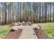 Outdoor fire pit with stone surround, seating and professionally landscaped backyard at 188 Winding Forest Dr, Troutman, NC 28166