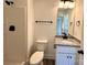 Modern bathroom features granite vanity, matte fixtures, and shower with white surround at 347 Sidney St, Rock Hill, SC 29730