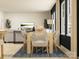 Inviting dining room with natural wood table, stylish woven chairs, jute rug, and connected to the living area at 4187 Skyboat Cir, Fort Mill, SC 29715