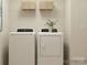 Laundry room with white appliances, white wire shelving, a small green plant and neutral walls at 4187 Skyboat Cir, Fort Mill, SC 29715