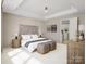 Comfortable bedroom featuring a decorative headboard, tray ceiling, and soft lighting, creating a relaxing ambiance at 8947 Nettleton Ave, Charlotte, NC 28215