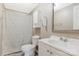 This neutral bathroom features a shower/tub combo with a single sink vanity, plus storage at 3080 Sims Rd, Rock Hill, SC 29730