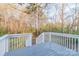 View from a backyard deck, featuring a white railing, that overlooks the landscaped backyard and lush greenery at 6282 Richburg Rd, Great Falls, SC 29055