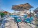 Relaxing pool area with outdoor seating, shade umbrella, a grill, and covered structure nearby at 810 Lake Wright Rd, China Grove, NC 28023