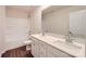 Modern bathroom featuring dual sinks, a quartz countertop, and tile floors at 1816 Otter Perch Ln, Fort Mill, SC 29715