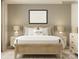 Inviting bedroom with a wooden bed frame, neutral colors, and minimalist decor at 1816 Otter Perch Ln, Fort Mill, SC 29715