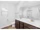 Bathroom with double vanity sink, large mirror, and shower at 7314 Rupell Dr, Charlotte, NC 28273