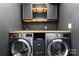 Well-equipped laundry area with modern washer, dryer, and built-in shelving at 1509 Harrill St, Charlotte, NC 28205