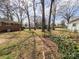 Spacious backyard, partially fenced, features mature trees at 4801 Kipling Dr, Charlotte, NC 28212