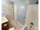 Bright, clean bathroom featuring a tub/shower, toilet, and a vanity for everyday use at 9530 Driftwood Ct, Hickory, NC 28601