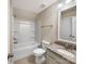 Bathroom featuring granite countertop vanity, toilet, mirror, and shower/tub combination at 15827 Arabian Mews Ln, Charlotte, NC 28278