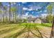 A sprawling backyard showing the home's exterior, healthy green grass and mature trees at 1823 Rain Forest Dr, York, SC 29745