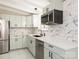 Beautiful kitchen features stainless appliances, light-green cabinets, and quartz countertops at 5426 Milford Rd, Charlotte, NC 28210