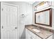Modern bathroom featuring a granite countertop vanity with white cabinets and bronze fixtures at 6628 Cool Water Ct, Charlotte, NC 28215