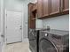 Convenient laundry room with modern washer and dryer units, tile flooring, and ample storage cabinets at 21812 Chapel Way # 20, Cornelius, NC 28031