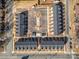 Overhead view of Caldwell Park neighborhood with modern townhomes arranged around a landscaped parking area at 336 B Lincoln St, Concord, NC 28025