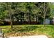 Backyard featuring a well-maintained lawn, mature trees, and a storage shed at 513 Buttercup Way, Fort Mill, SC 29715