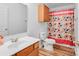 Bathroom featuring a single vanity, toilet, and shower with floral curtain at 705 Sagrada Dr, York, SC 29745