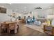 Open-concept living space with modern furnishings, a dining area, and hardwood flooring at 8650 Miles Gap Rd, Indian Land, SC 29707