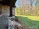 Covered patio features stone pillars, brick accents, and a view of the backyard at 1021 Mccollum Oaks Ln, Monroe, NC 28110