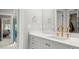 Bathroom featuring a quartz countertop, modern fixtures, and walk-in shower at 12014 James Jack Ln, Charlotte, NC 28277