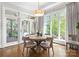 Bright dining room featuring a round wooden table, floor to ceiling windows, and access to the outdoor patio at 12014 James Jack Ln, Charlotte, NC 28277