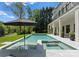 Backyard pool and spa with lush greenery, offers a tranquil oasis for relaxation and outdoor enjoyment at 12014 James Jack Ln, Charlotte, NC 28277