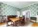Bright dining room with a wooden table, chandelier, and detailed wallpaper, creating a charming ambiance at 143 Reid St, Rock Hill, SC 29730
