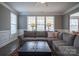 Spacious living room with large windows, comfortable seating, and decorative lamps at 2010 Saddlebred Dr, Iron Station, NC 28080