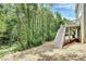 Exterior of the stairs to the raised deck, backing up to a lush tree line at 2822 Woodlands Creek Dr, Monroe, NC 28110