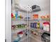 Organized walk-in pantry with shelving filled with food items and household supplies at 3870 County Down Ave, Kannapolis, NC 28081