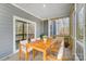 Covered porch with wood flooring, dining table with seating, and views of the surrounding nature at 522 Fern Hill Rd # 17, Mooresville, NC 28117