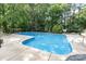 Backyard pool with surrounding deck and trees, creating a serene, private oasis for relaxation and recreation at 8704 Dartmoor Pl, Mint Hill, NC 28227
