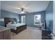 Bedroom features neutral carpet, blue walls, and natural light from two windows at 623 Hicklin Dr, Rock Hill, SC 29732