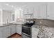 This kitchen boasts white cabinets, granite countertops and modern appliances at 2082 Egret Ct, Rock Hill, SC 29732