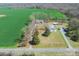 An aerial view shows a spacious home with a big green field in a beautiful, rural location at 4605 Austin Rd, Monroe, NC 28112