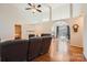 Open-concept living room with vaulted ceilings, hardwood floors, and a view to the kitchen at 1852 Bon Rea Dr, Rock Hill, SC 29730