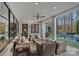 Inviting outdoor patio area with comfortable seating, ceiling fan, and a view of the pool at 19117 Davidson Concord Rd, Davidson, NC 28036