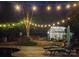 Relaxing poolside ambiance with string lights and a greenhouse at night at 2508 Shaggy Bark Ct, Belmont, NC 28012