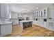 Spacious kitchen featuring white cabinetry, a large island, and modern lighting at 463 Lake Wylie Rd, Belmont, NC 28012