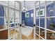 Office space featuring blue walls, hardwood floors, natural light, and decorative lighting fixtures at 463 Lake Wylie Rd, Belmont, NC 28012